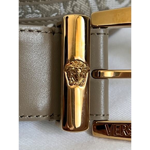 138. Versace Medusa Heritage Barocco Jacquard Logo Buckle Leather Belt main image 10